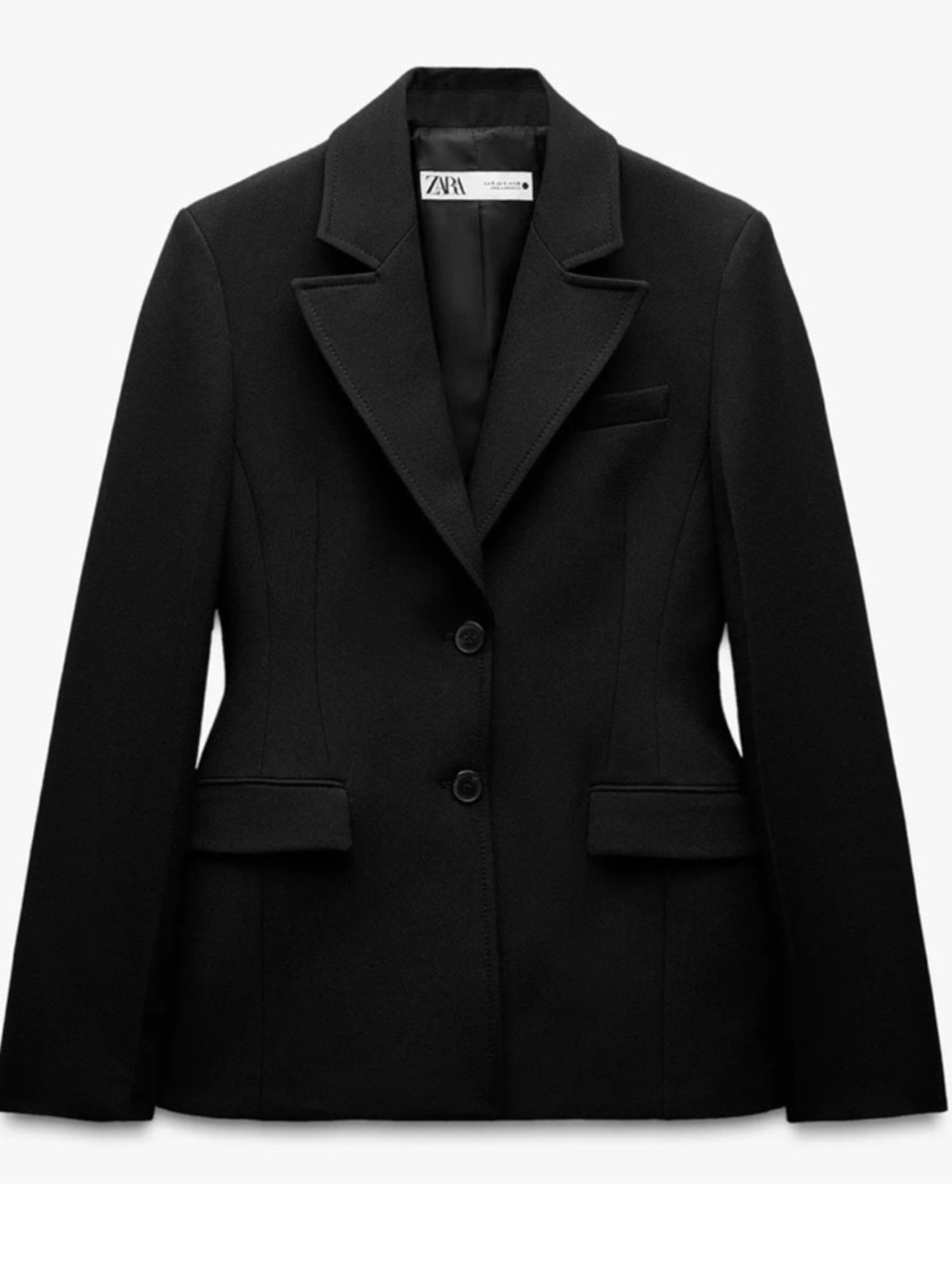 Zara Black Fitted Hourglass Blazer Size XS Shoulder Pads Cinched Waist